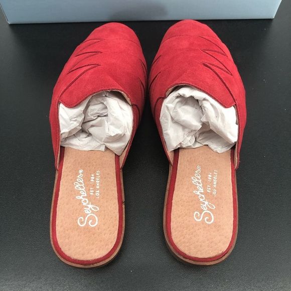 Seychelles Existence Red Suede Basket Weave Flat Mules New in Box - Picture 10 of 13